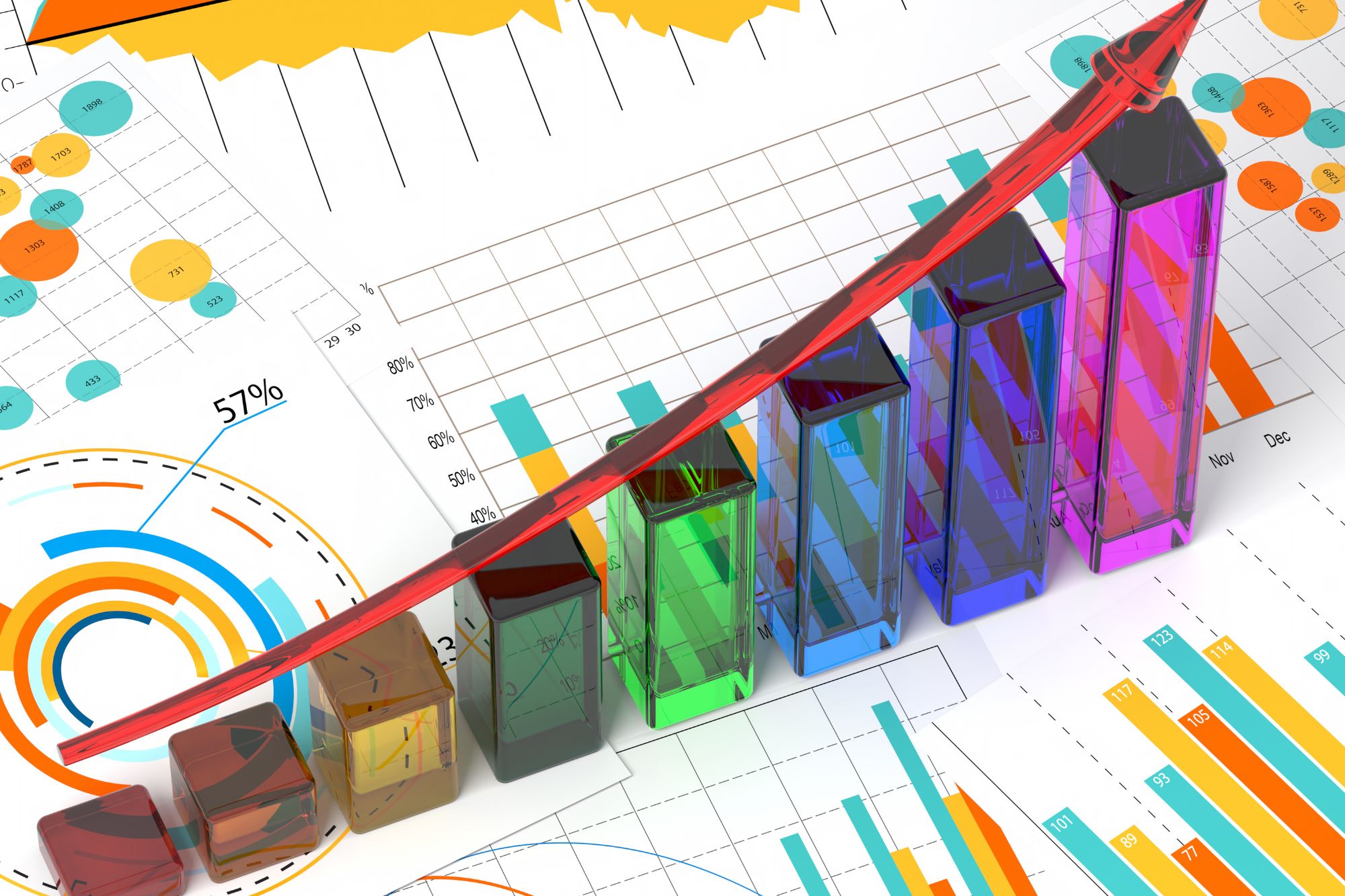 A collage of multiple colorful graphs